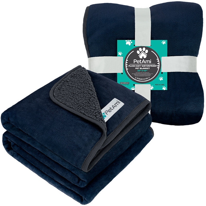 Medium Blue and Charcoal Waterproof Reversible Pet Blanket