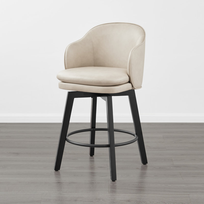 Swivel Bar Stool With Back, Beige, 2