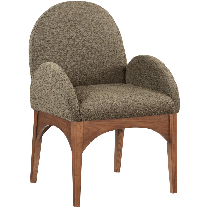Waldorf Fabric Arm Chair Dining Chair, Walnut, Olive Boucle Fabric