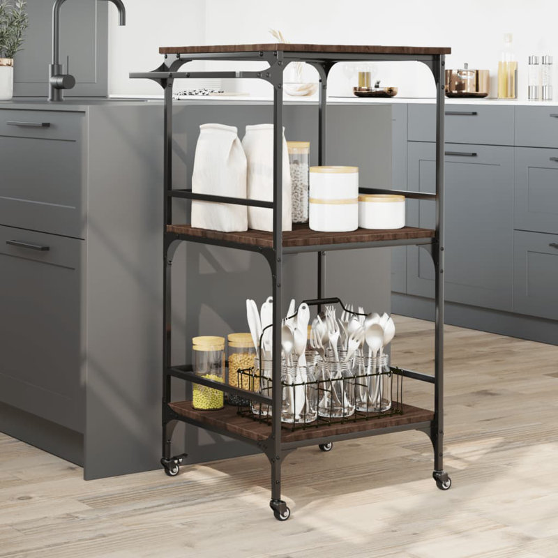 Nehls Metal Bar Cart, Brown Oak
