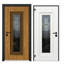 Façade avant en acier pré-suspendu / porte en chêne naturel Ballucio 6644 / fenêtre extérieure supérieure avec panneau latéral / entrée en métal peint moderne l 36 po x H80 + 16 po à droite-109404291-109404292
