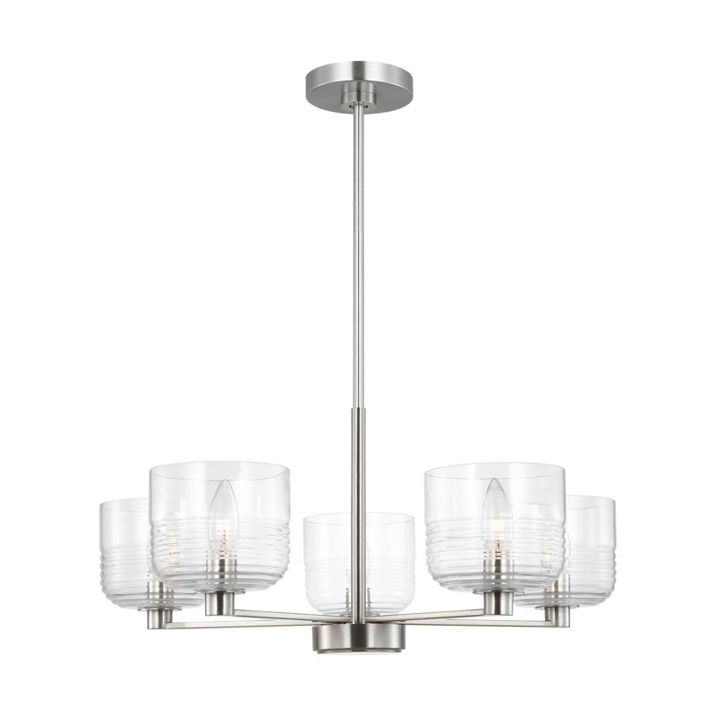 Lustre de salle à manger Lochdale avec abat-jour côtelé transparent, H 10,25 po x l 24 po x P 24 po, Nickel brossé