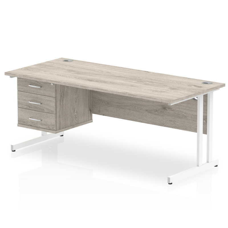 Zetta Metal Base Executive Desk, 73cm H x 180cm W x 80cm D, White