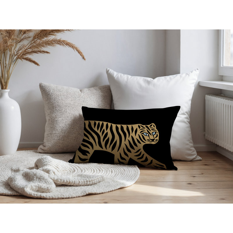 Oreiller rectangulaire intérieur / extérieur Gigi Tiger, Noir, H 25 po x l 18 po