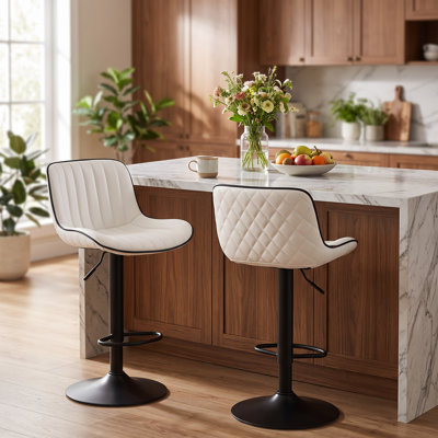 Brinitta Modern Swivel Adjustable Height Bar Stools, Leather Barstools Kitchen Island Counter Stool