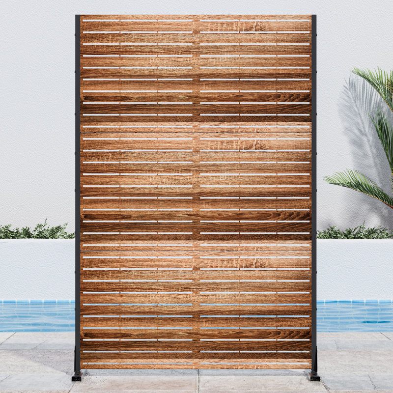 Panneau de clôture d'extérieur en métal pour écran d'intimité, Bois naturel, 72" H x 47" W x 16" D