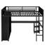 Structure de lit mezzanine avec garde-robe intégrée, lit mezzanine en métal avec bureau et tablettes de rangement, noir-1429188981