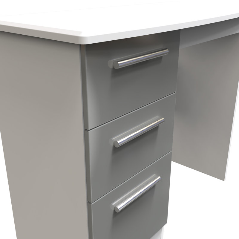 Fully Assembled Yvette Desk, Grey Gloss, White, 79.5cm H x 93cm W x 41.5cm D