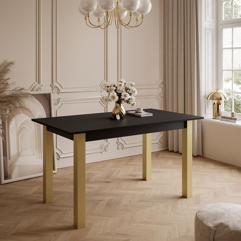 Extendable Metal Base Dining Table, Black