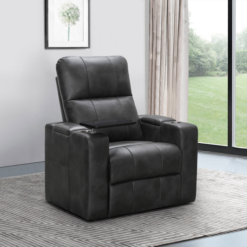 Vannatta Faux Leather Power Recliner, Smoke Grey Faux Leather