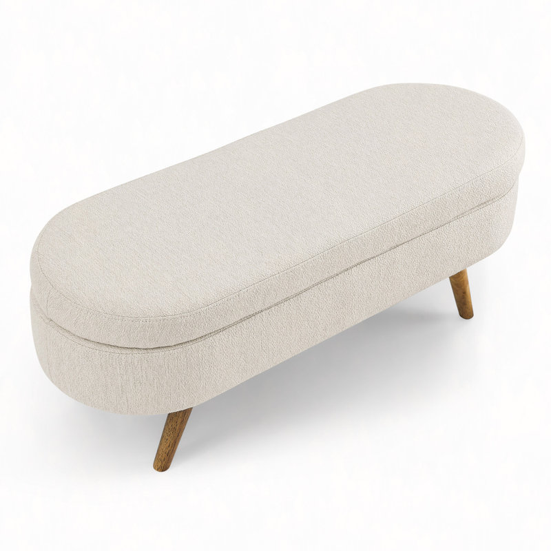 Ottoman Oval Storage Bench,Rubber Wood Legs(43.5"X16"X16"), Beige