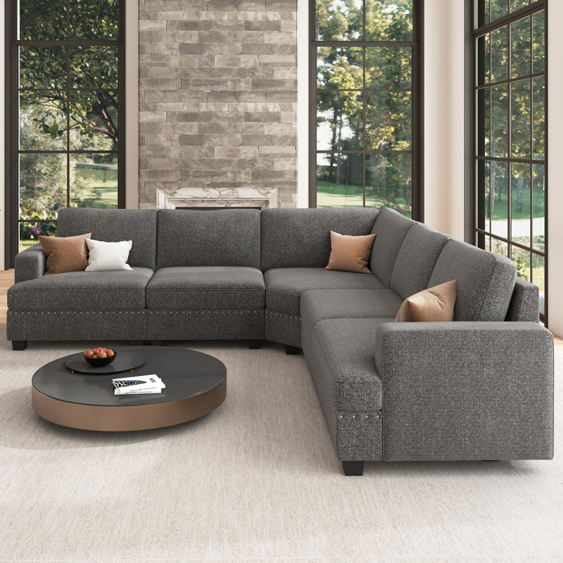  Anureet Modular Corner Sectional, Light Gray Polyester