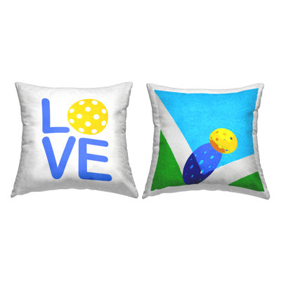 Ensemble de 2 coussins décoratifs d'extérieur Love Wiffle Ball Modern Sports par Lil 'Rue