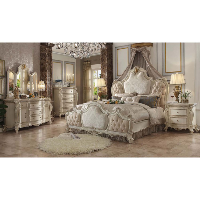 Table de chevet picard, finition perle antique