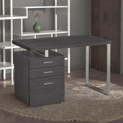 48-Inch Rectangle Computer Desk with Drawers, Contemporary Style, Gray-Toned MDF and Steel