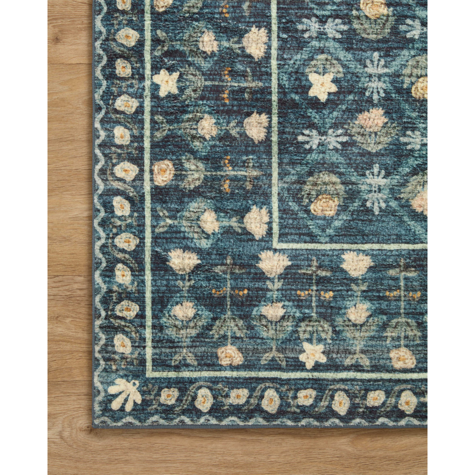 Rifle Paper Co. x Loloi Eden EDE-03 Lattice Indigo Rug feat. CloudPile, Square 1'6"