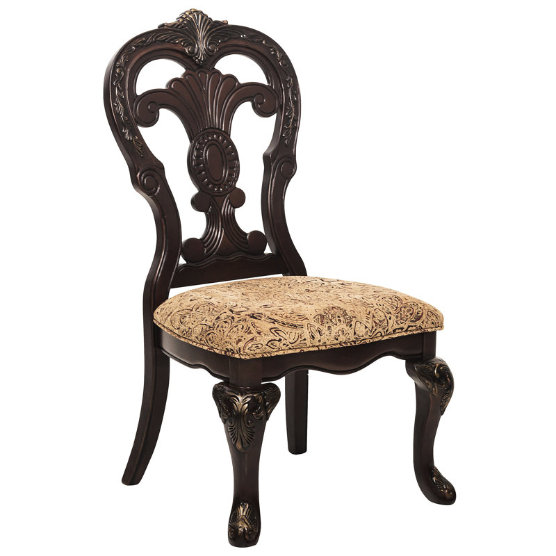 Ensemble de 2 chaises d'appoint, finition cerisier avec décor doré, sièges de salle à manger rembourrés en tissu 2 pièces, Faits saillants, Tissu,