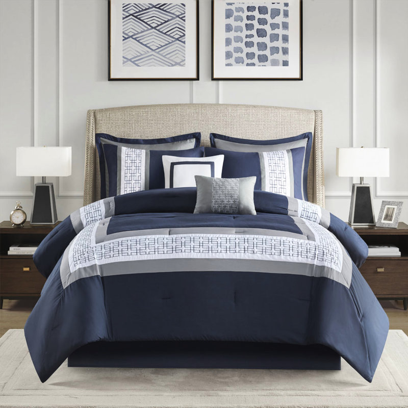 Édredon - Très grand, bleu marine, coussins brodés gracieux, oreillers décoratifs élégants pour la literie, Marine