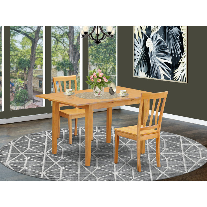 Ensemble de table de salle à manger 3 pièces comprenant une table rectangulaire en bois avec rallonge papillon et 2 chaises de cuisine, chêne