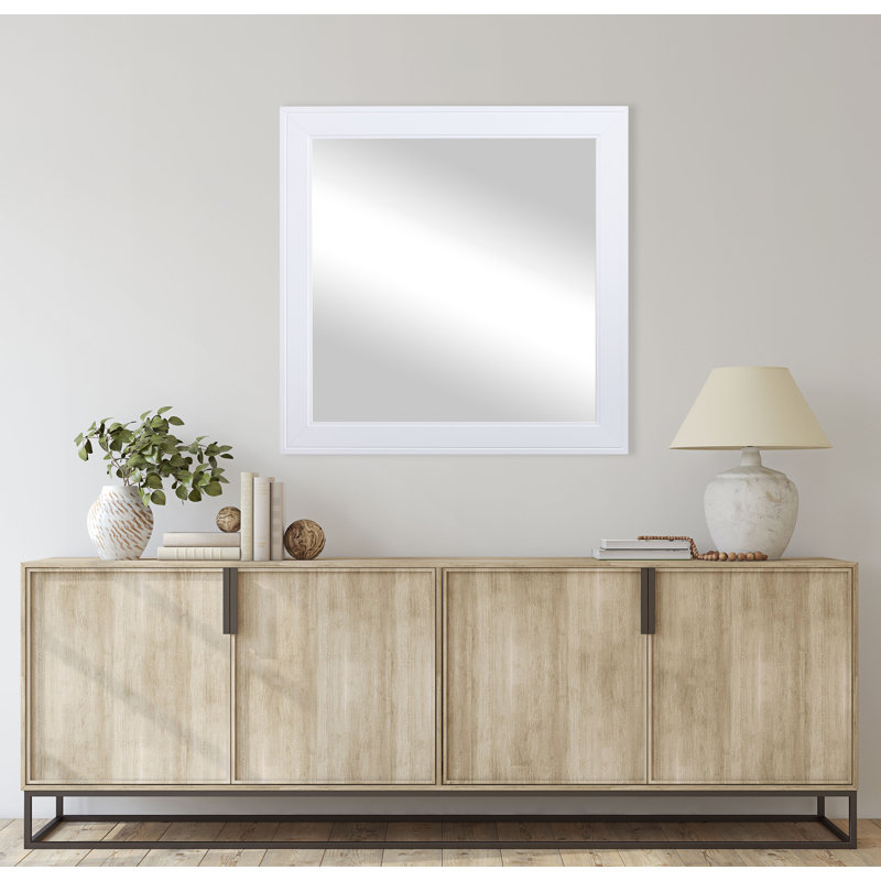 Ahron Engineered Wood Flat Wall Mirror, White, 32.5" x 32.5"