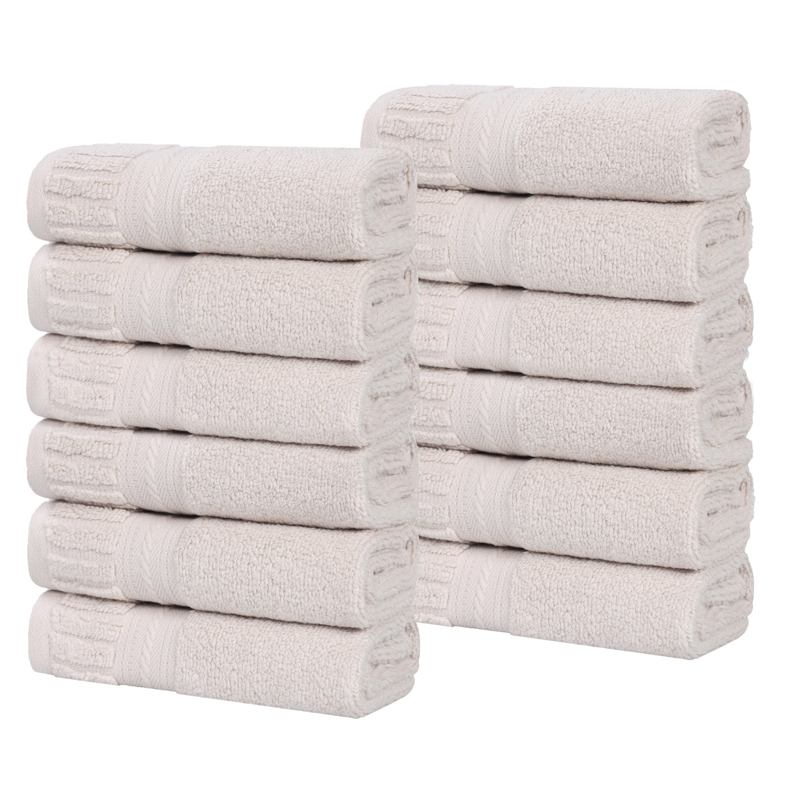 Zero-Twist Cotton Towel Set, Silver, Washcloths - 12 Pack