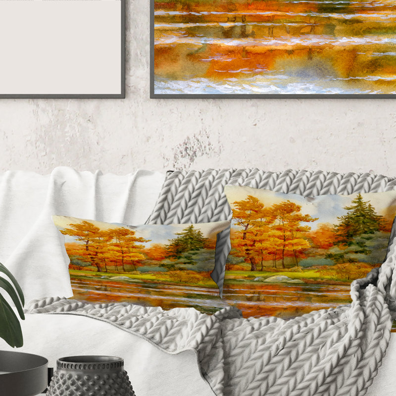 Housse de coussin carré et insert Autumnal Forest by the Lake Side III, 16" x 16"