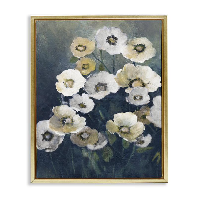 Blooming Poppy Flowers, Metallic Gold Floater Frame, 21" H x 17" W