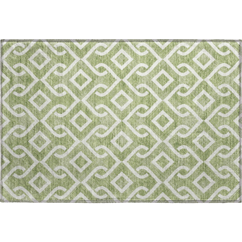 Premium Machine Washable Cerrito Green Rug, Rectangle 1'8" x 2'6"