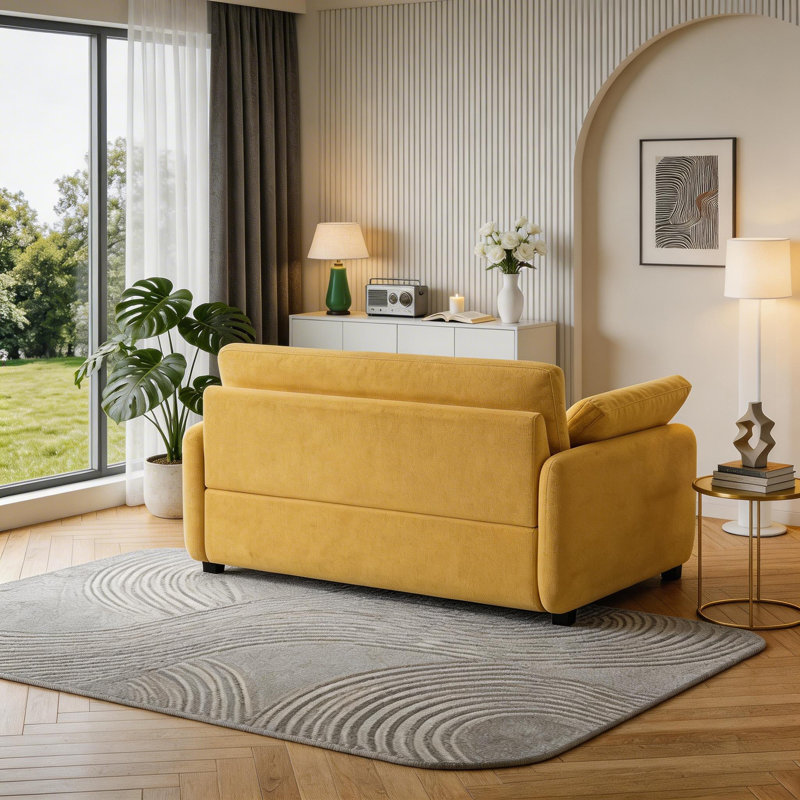 Fauteuil d'appoint surdimensionné en chenille à assise profonde avec coussins décoratifs, Jaune