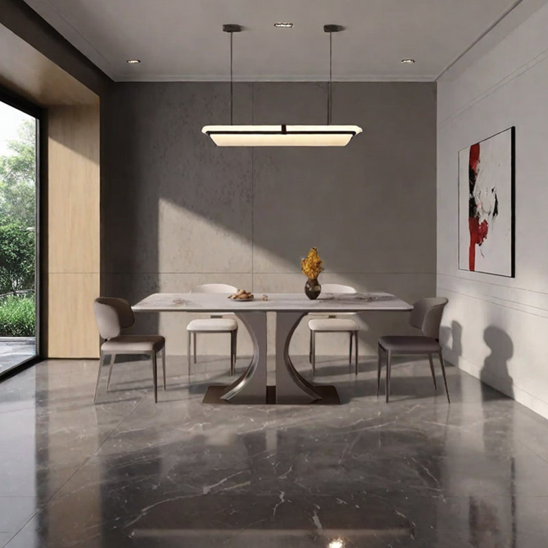 Sintered stone stainless steel dining table set, 29.53"H x 55.12"L x 31.5"W