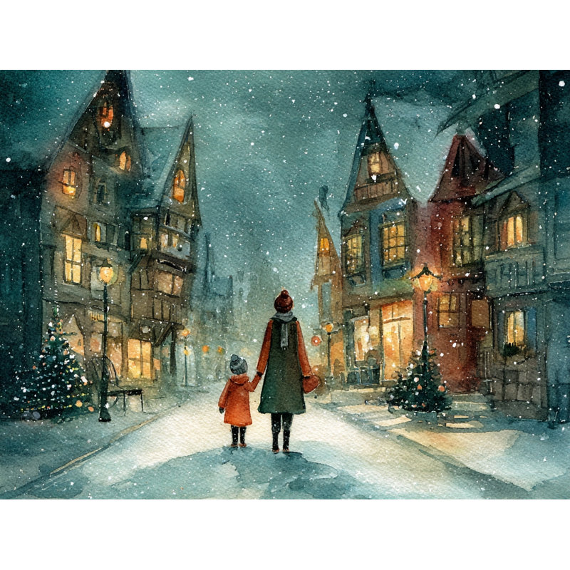 Art mural sur toile Snowy Village Glow, 12 po x 16 po