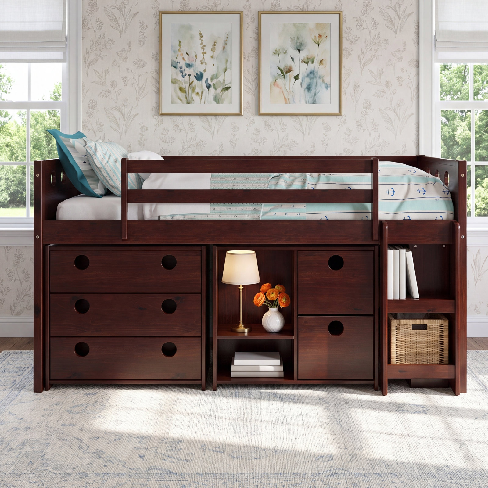 Abey Twin Loft Bed with Storage, Dark Cappuccino