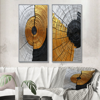 Glissade en bois doré gris Roots Of Serenity I - Paysages, décoration murale 2 panneaux