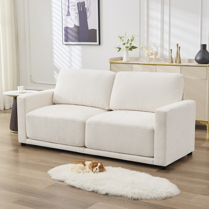 77.4" Chenille Square Arm Loveseat, White
