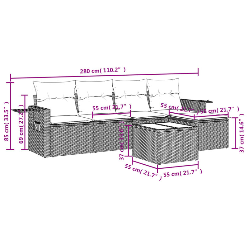  Ensemble de canapé de jardin gris