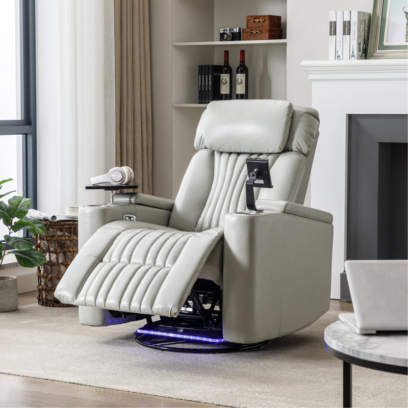 Power Swivel Recliner,Home Theater Seating With Hidden Arm Storage And  LED Light Strip,Cup Holder, Swivel Tray Table,And Cell Phone Holder,Soft Living Room Chair