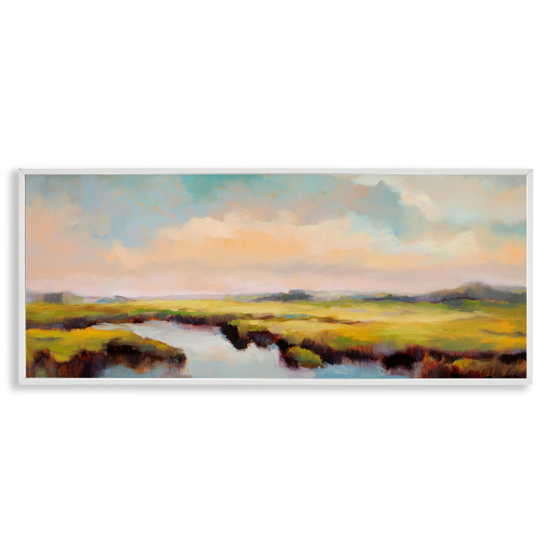  Art numérique, estampe numérique, lever de soleil sur un ruisseau, H 13 po x l 30 po