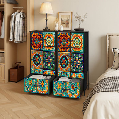 Commode de rangement verticale à 4 tiroirs avec carrelage en céramique mexicain Talavera