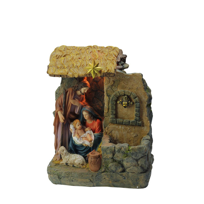 Fontaine de Noël crèche 14 po avec famille