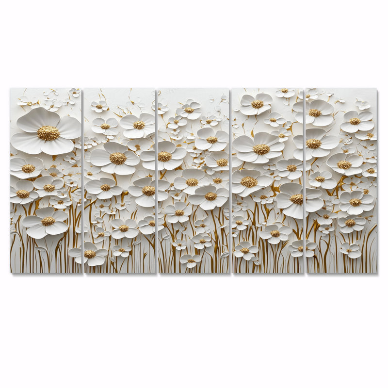 Orchidée blanche jardin de branches II - Art mural fleurs sauvages - Art mural traditionnel pour le salon 5 pièces