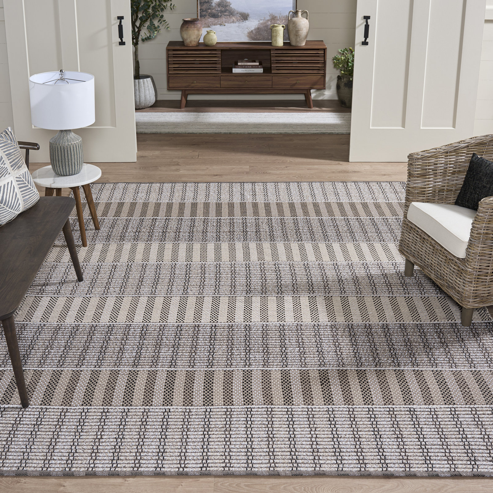 Hand-Woven Geometric Cotton Rug, Rectangle 8' x 10'
