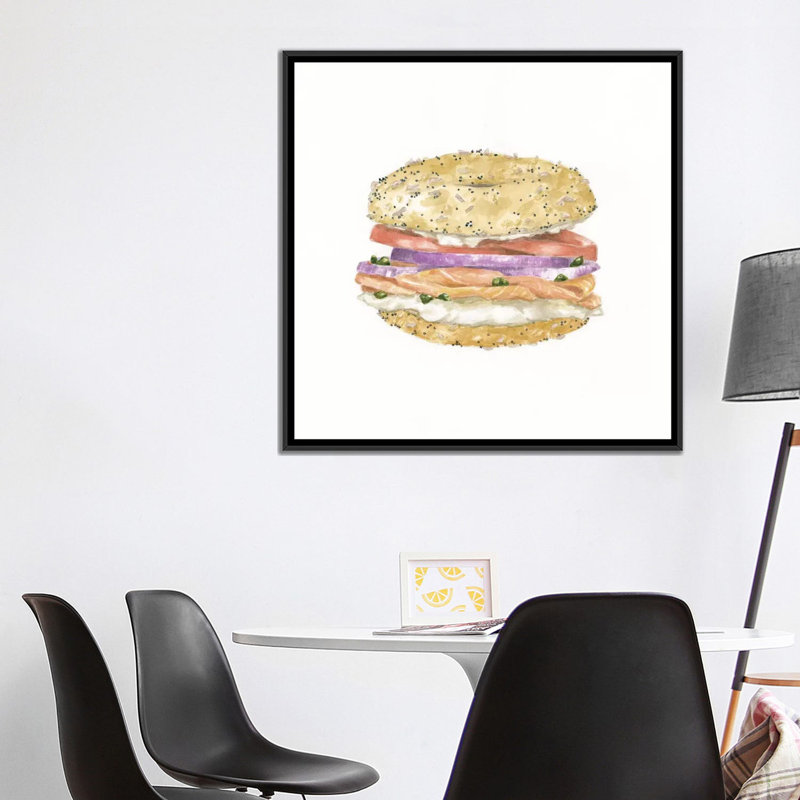 Lox Bagel, reproduction d'art sur toile tendue, H 37 po x l 37 po x P 1,5 po, Toile avec cadre noir, Pas de tapis
