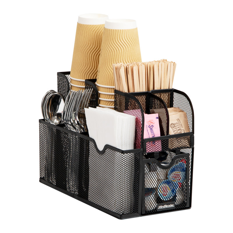 Black Metal 11-Compartment Coffee and Condiment Organizer