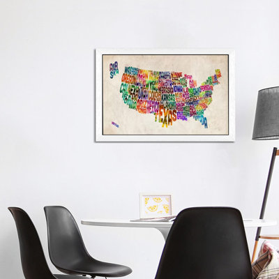 Typographic Text Usa (States) Map by Michael Tompsett - Print on Canvas