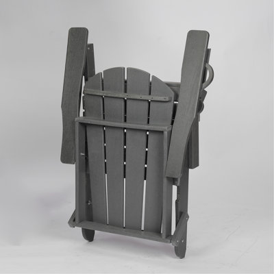 HDPE Folding Adirondack Chair with Dual Cup Holder - Composite Adirondack Chair with Wood Texture,Gray