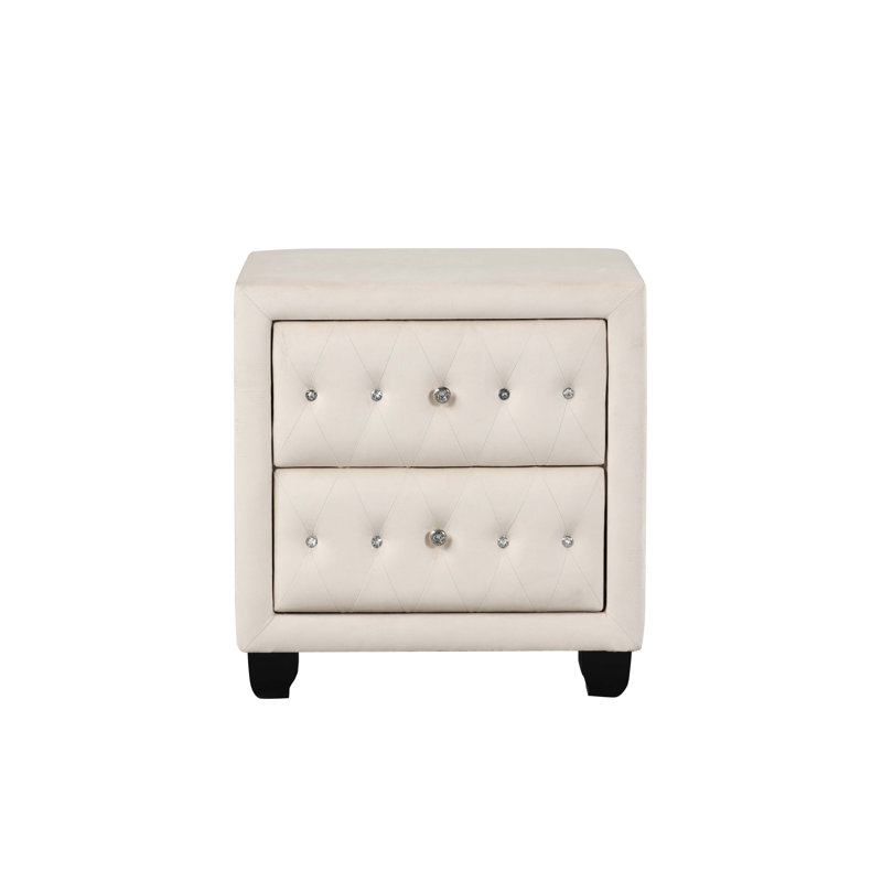 Table de chevet 2 tiroirs rembourrée en tissu de velours de style moderne