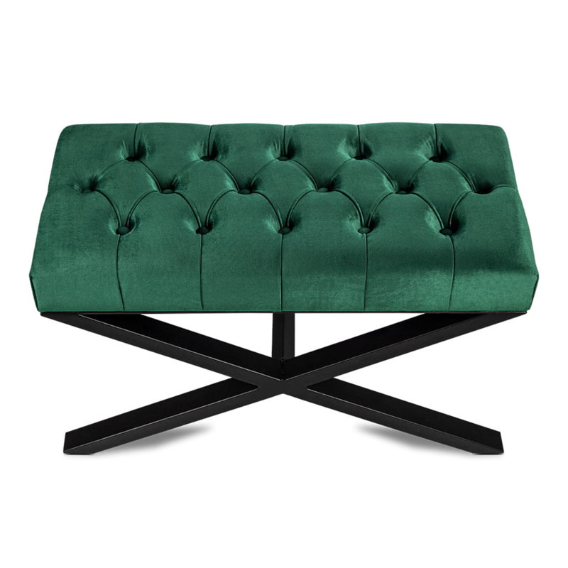 Laffoon Velvet Upholstered Bench, Bottle Green, H45 x W90 x D35cm