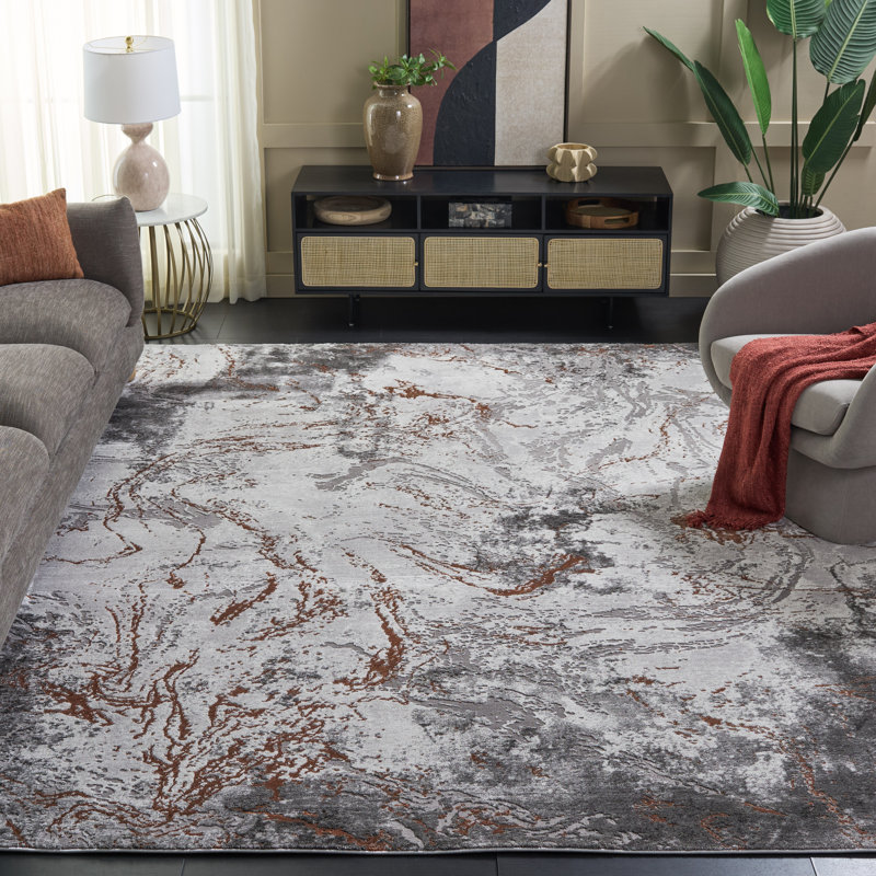 Tapis abstrait gris / orange Leonidha, Rectangle 8 pi x 10 pi