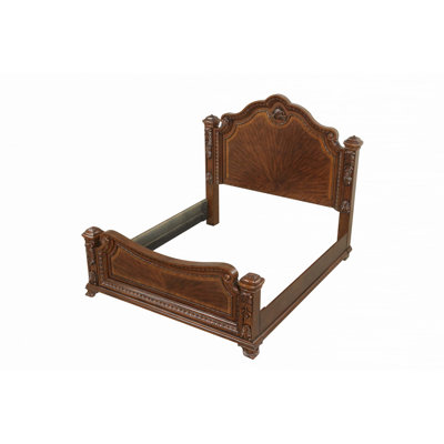 Traditional Style Bed With Intricate Wood Carvings