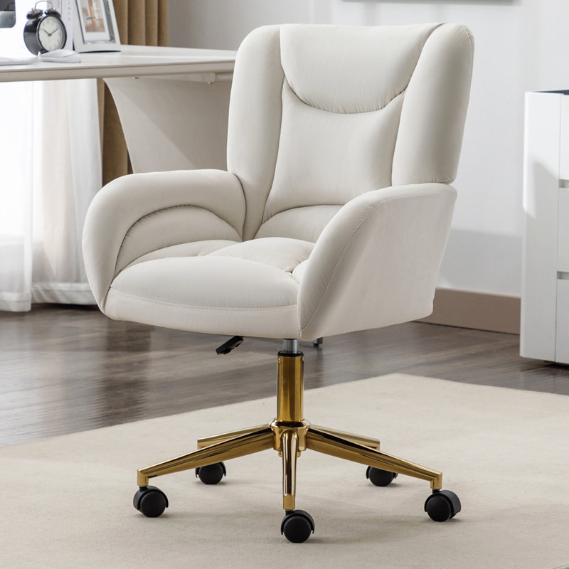 Chaise de bureau pivotante 360, Velours, Ivoire ivoire